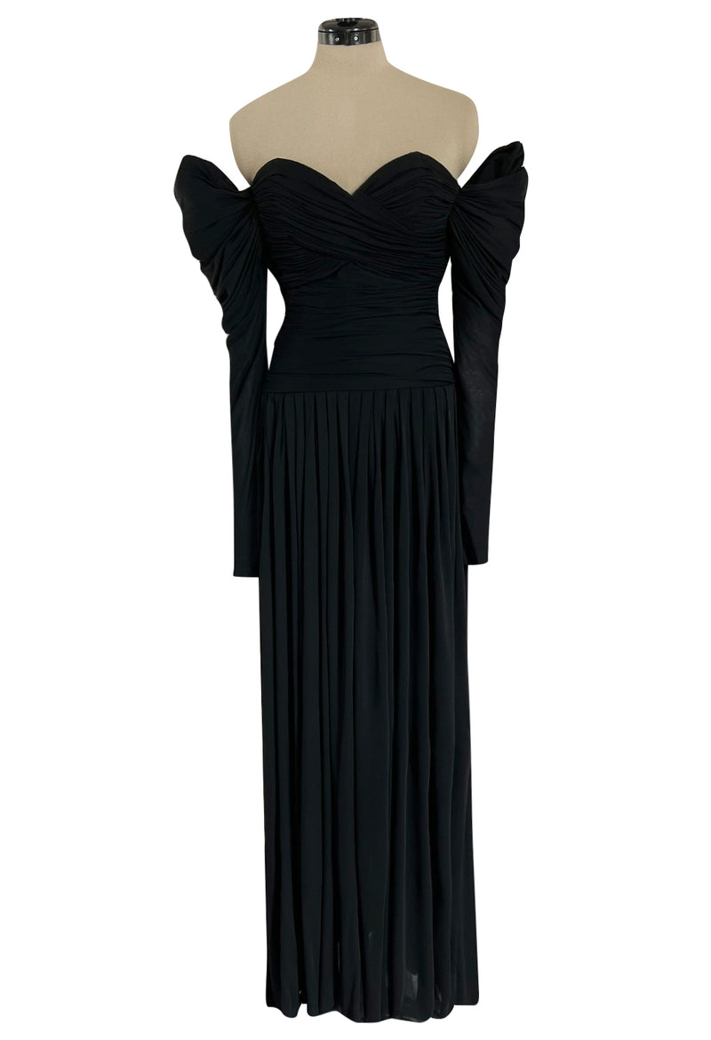 Spectacular 1970s Lanvin by Jules-Francois Crahay Off or On the Shoulder Draped Jersey Dress