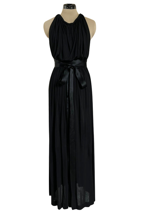 Incredible 1971-1973 Donald Brooks Backless Black Jersey Dress w Ribbon Ties