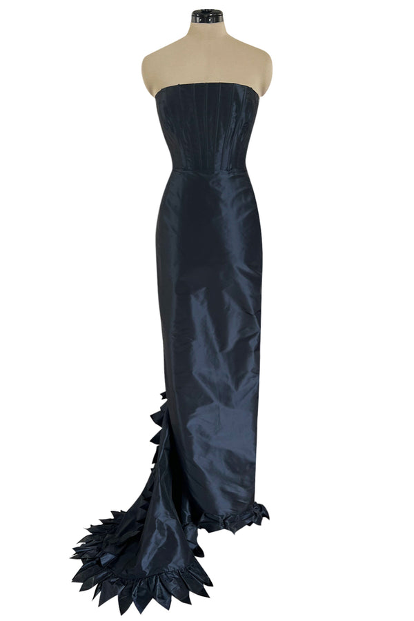 Spring 1999 Oscar de la Renta Strapless Silk Taffeta Dress w Elaborate Back Skirt