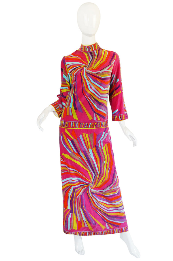 1960s Spectacular Vivid Pink Swirl Pucci Velvet Dress