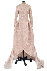 Fall 1994 Nina Ricci Haute Couture Metallic Cord Detailed Lace & Pink Silk Dress