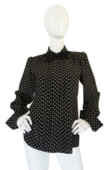 1970s Haute Couture Silk Dot Yves Saint Laurent Top