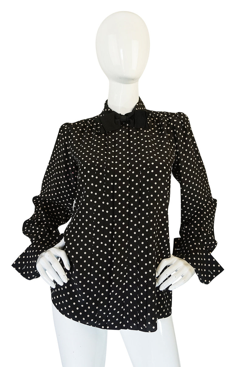 1970s Haute Couture Silk Dot Yves Saint Laurent Top