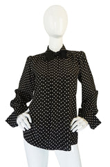 1970s Haute Couture Silk Dot Yves Saint Laurent Top