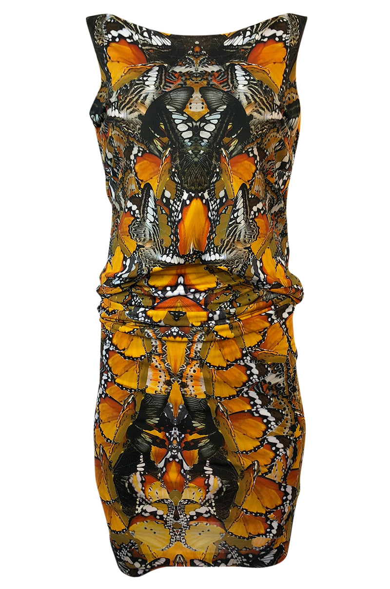 Recent Alexander McQueen Butterfly Print Back Draped Jersey Dress