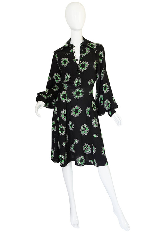 1970s Celia Birtwell Ossie Clark Moss Crepe Dress