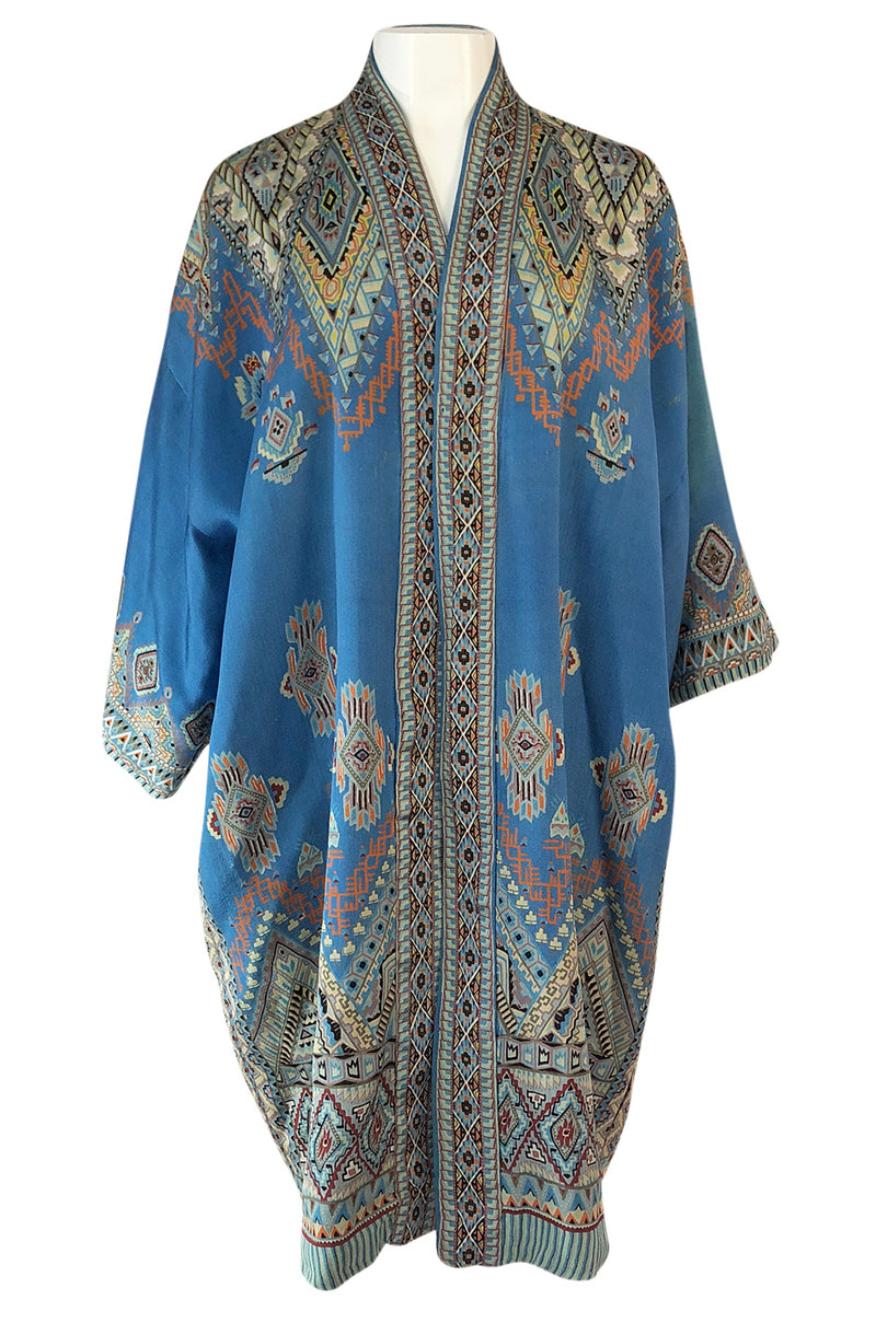 1920s Unusual Blue Printed Silk Japanese Tourist Kimono Jacket