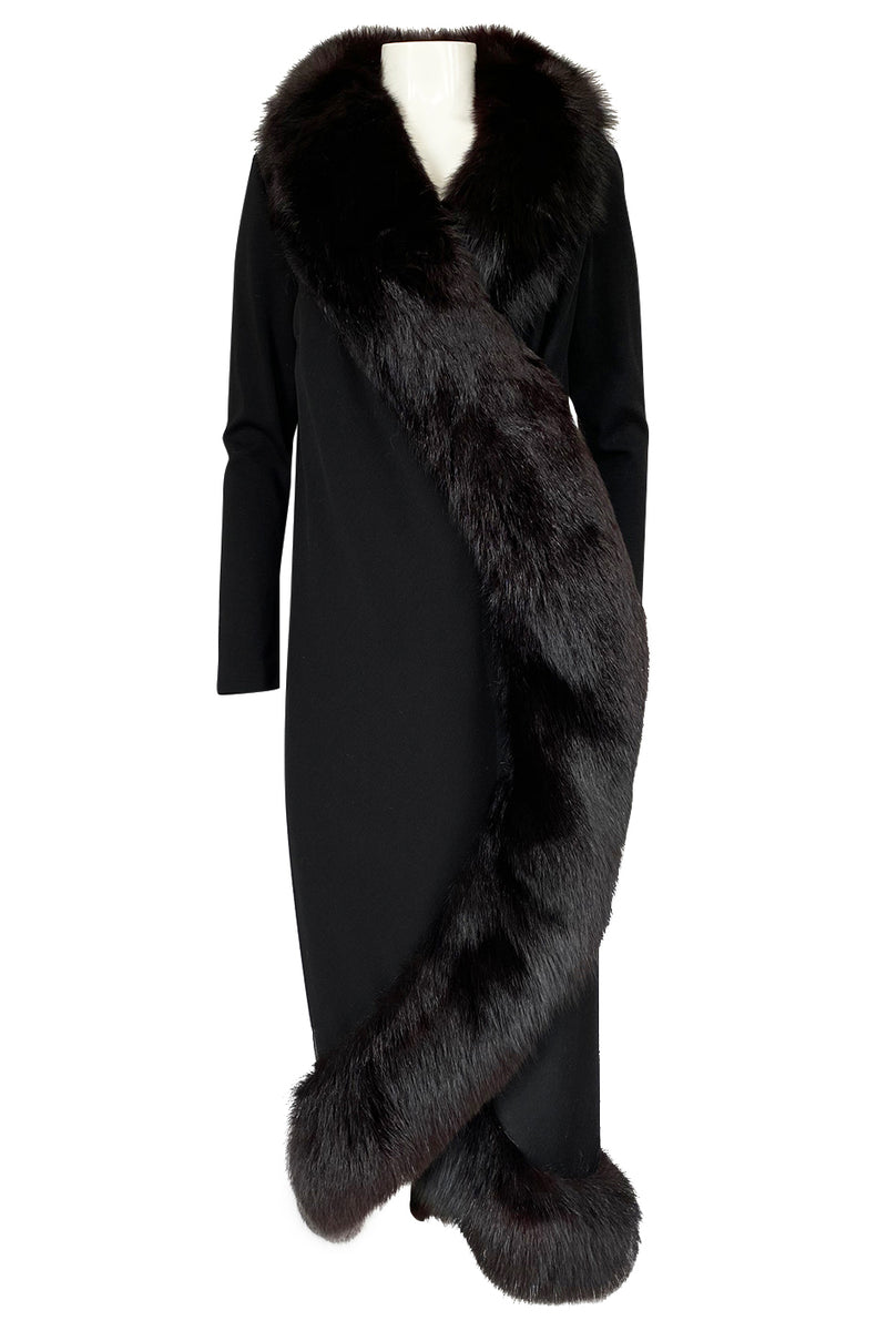1971 Pauline Trigere Museum Held Black Jersey & Fox Fur Coat or Dress