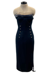 Sexy Spring 2001 Christian Dior by John Galliano Strapless Blue Dress w Leg Garter Strap