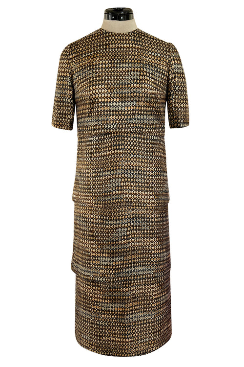 Elegant 1960s Madame Gres Haute Couture Printed & Tiered Silk Day Dress