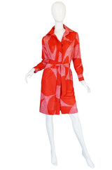 1970s Red & Pink Cotton Print Lanvin Shirtdress