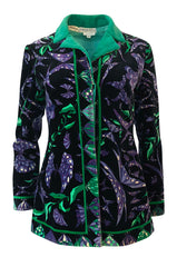 1960s Emilio Pucci Original Velvet Purple & Green Butterfly Print Jacket