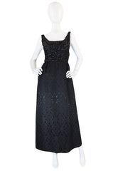 1960s Nathan Strong Black Silk Beaded Gown