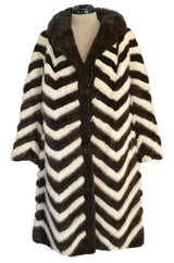 Wonderful 1960s Mink Coat w a Deep Brown Chocolate & Ivory Fur & Leather Chevron Pattern