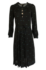 1970s Jean Muir Printed Jersey Dress w Incredible Art Deco Buttons