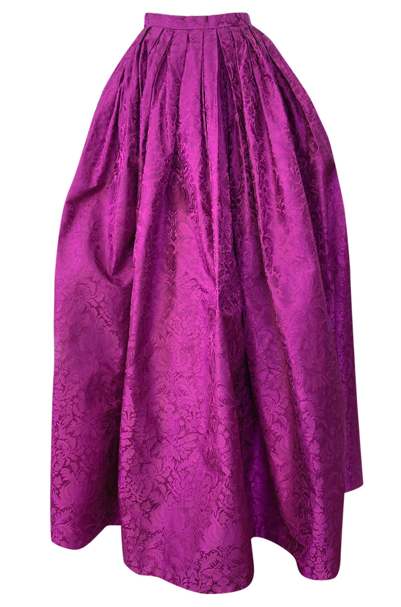 1980s Oscar de la Renta Fuchsia Silk Brocade Unworn Full Ball Gown Skirt
