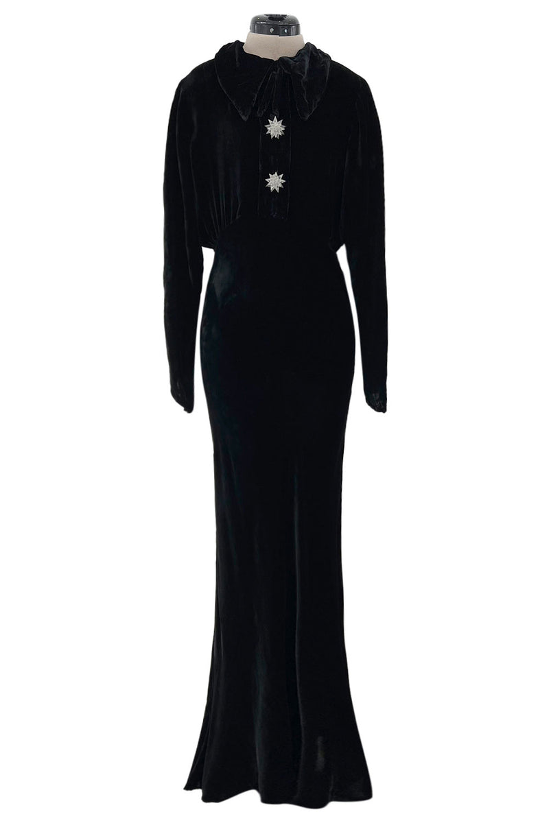 Gorgeous 1930s Bias Cut Black Silk Velvet Dress w Incredible 3D Star B Shrimpton Couture Gorgeous 1930s Bias Cut Black Silk Velvet Dress w Incredible 3D Star B Shrimpton Couture