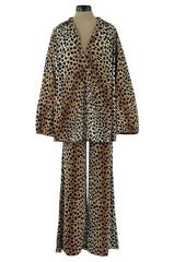 Fabulous 1970s Neiman Marcus Nylon Jersey Leopard Print Tuni & Flared Pant Set