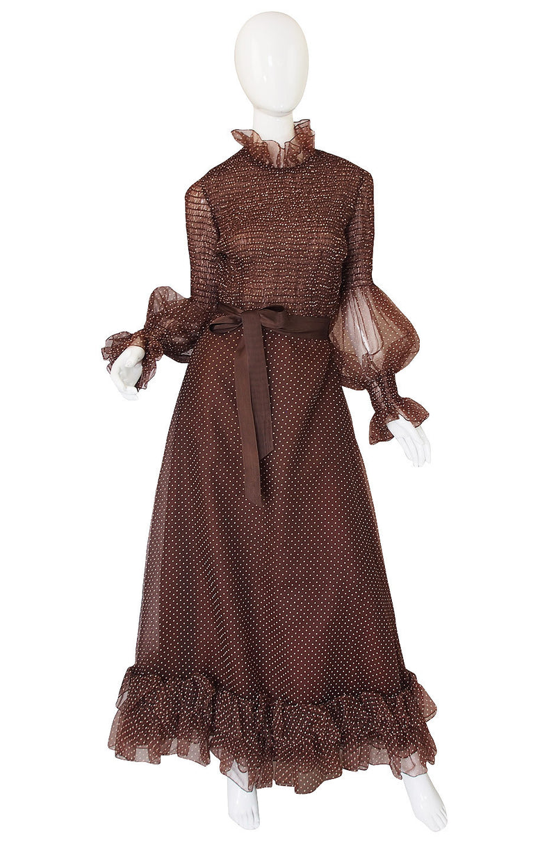 1970s Adolfo Organza Dot Ruffle Gown Shrimpton Couture 1970s Adolfo Organza Dot Ruffle Gown Shrimpton Couture