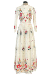 Exceptional 1960s Hand Sequinned Indian Silk Gauze Dress w Matching Veil or Shaw