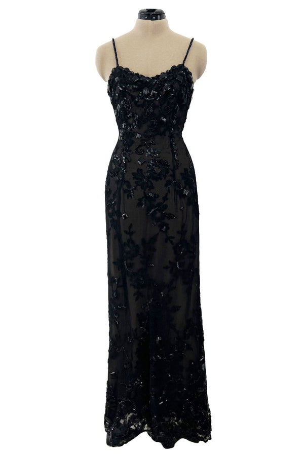 Superb 1970s Christian Dior by Marc Bohan Demi-Couture Net Lace Dress w Elaborate Beading