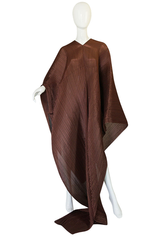 1990s Issey Miyake "Pleats Please" Copper Shawl Poncho Dress