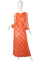 1970s Silk Sequin Harold Levine Maxi Dress