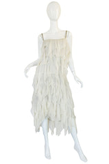 1970s Ivory Silk Chiffon & Silver Stavropoulos Petal Dress
