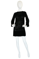 1970s Yves Saint Laurent Fused Velvet & Silk Chiffon Shift Dress