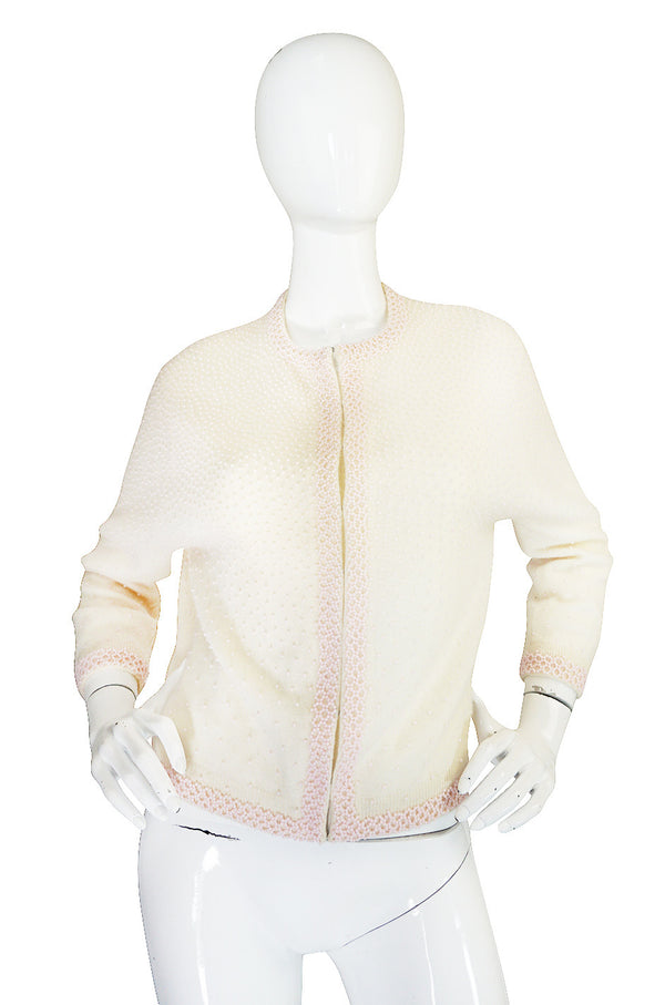 1950s Pink Beaded Cream Cashmere Sweater