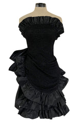 Dramatic Fall 1987 Yves Saint Laurent Strapless Silk & Taffeta Dress w Ruffles & Bow