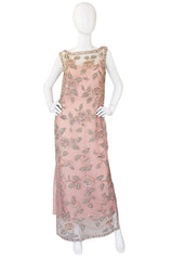1960s French Hand Bead & Rhinestone Net Gown