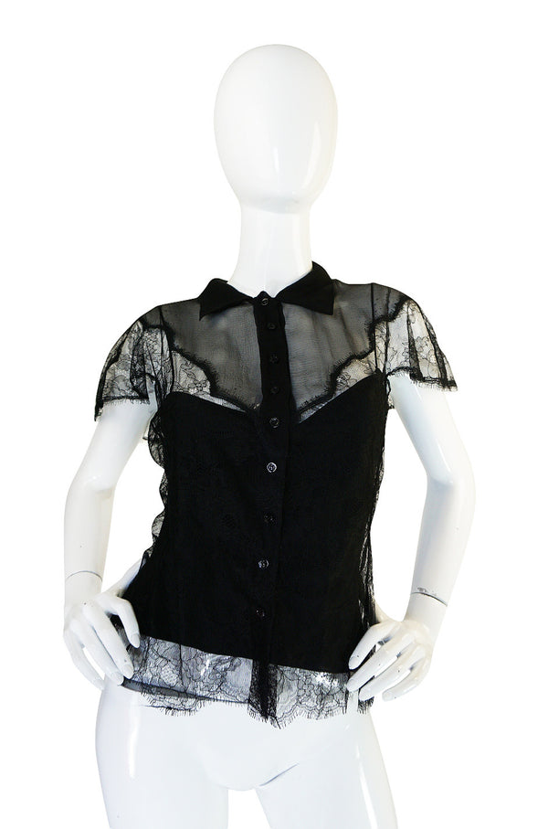 1990s Black Silk & Lace Galliano for Dior Top