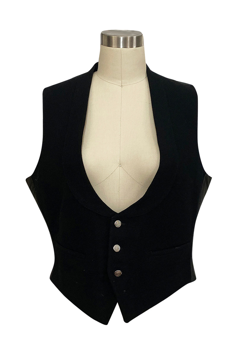 Dated 1920 Mens Black Worsted Wool & Silk Back & Interior Vest