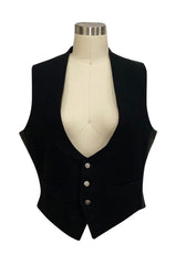 Dated 1920 Mens Black Worsted Wool & Silk Back & Interior Vest