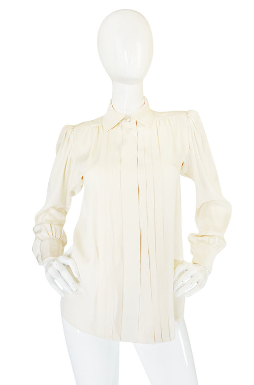 c.1979 Haute Couture Cream Silk Yves Saint Laurent Top