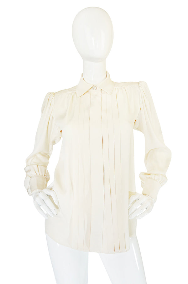 c.1979 Haute Couture Cream Silk Yves Saint Laurent Top