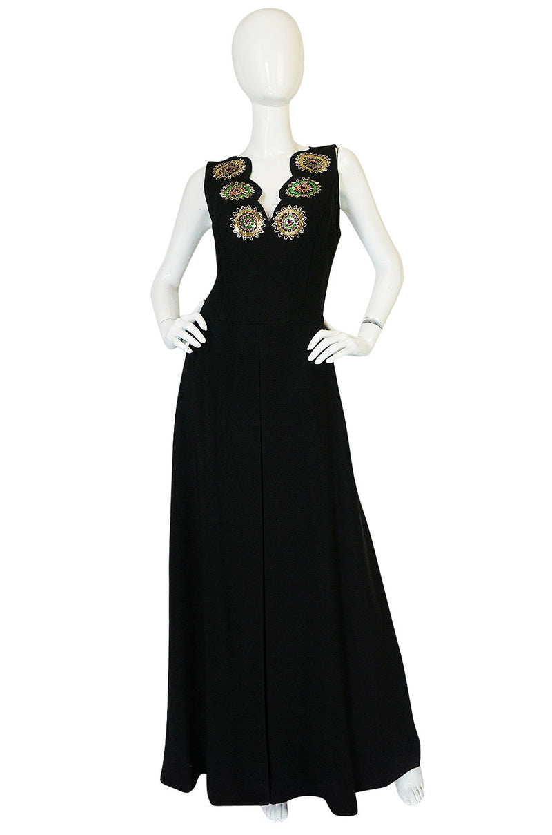 1960s Striking Medallion Embellished Black Dress