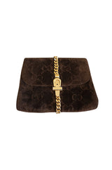 Fantastic 1970s Brown Velvet and Gold Buckle Gucci Clutch