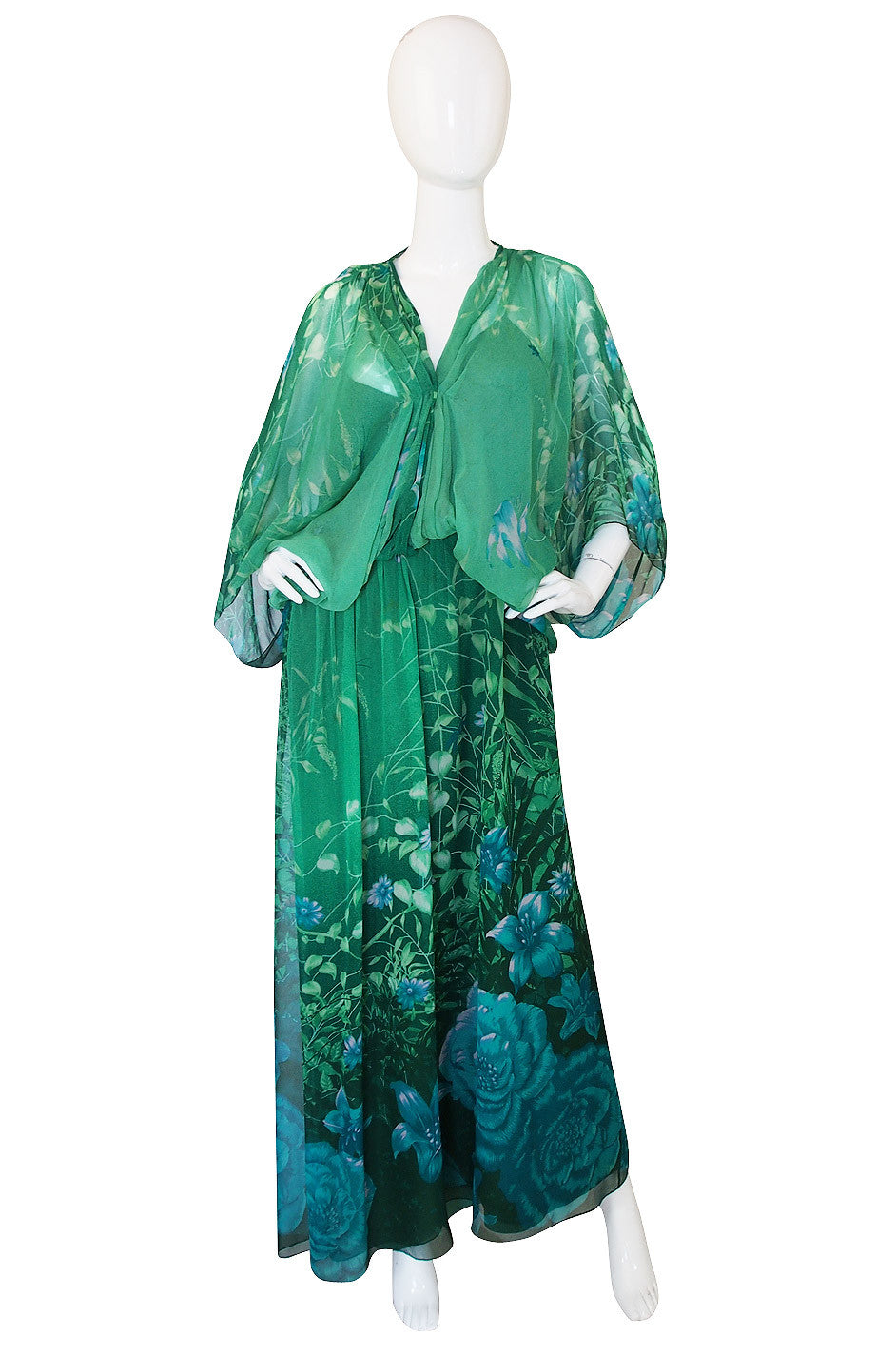 1970s Hanae Mori Silk Chiffon Cherry Red & Purple Dress