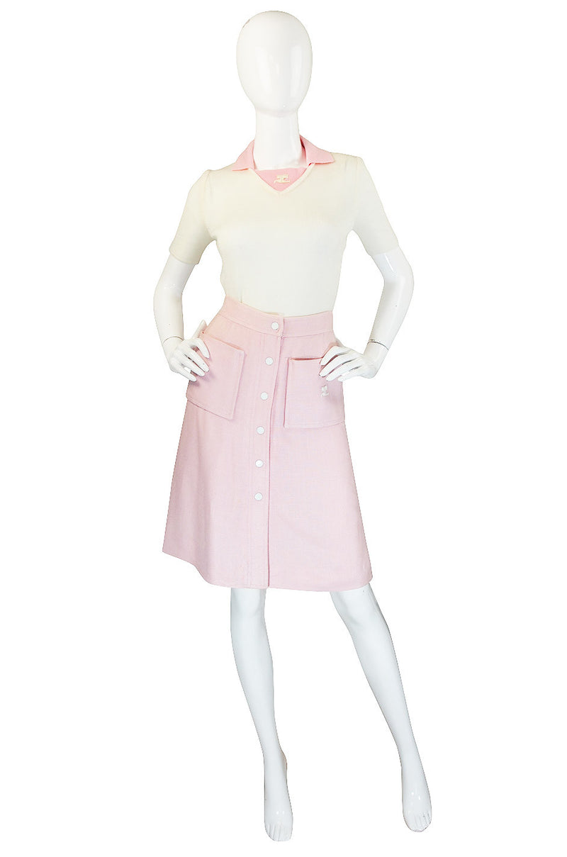 1960s Numbered Courreges Pink Skirt Sweater Set Shrimpton Couture