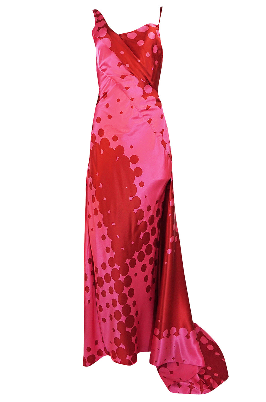 Spring 2003 Christian LaCroix Raspberry Pink & Red Silk Trained Dress   Shrimpton Couture