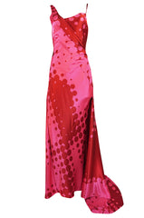 Spring 2003 Christian LaCroix Raspberry Pink & Red Silk Trained Dress