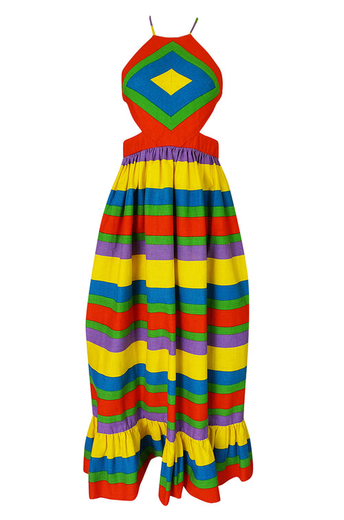 Spring 1972 Oscar de la Renta Rainbow Striped Backless Halter Dress