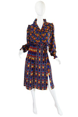 1970s Yves Saint Laurent Ikat Print Silk Skirt & Top