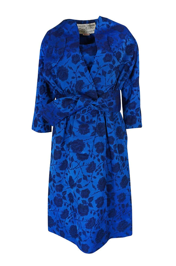 Rare 1950s Lanvin Castillo Demi-Couture Blue Silk Dress & Jacket