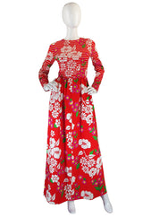Rare Spring 1973 Lanvin Floral & Stripe Print Maxi Dress