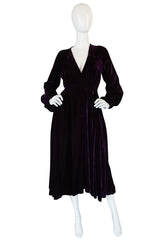 1970s Halston Rich Purple Velvet Deep Plunge Dress