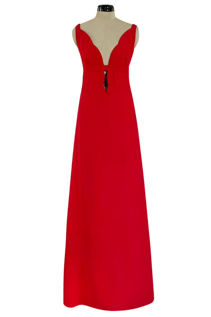 red valentino jersey dress Pre-owned Valentino Scalloped Hem Stretch Jersey Mock Neck Long Sleeve Mini Dress $2980 In Red