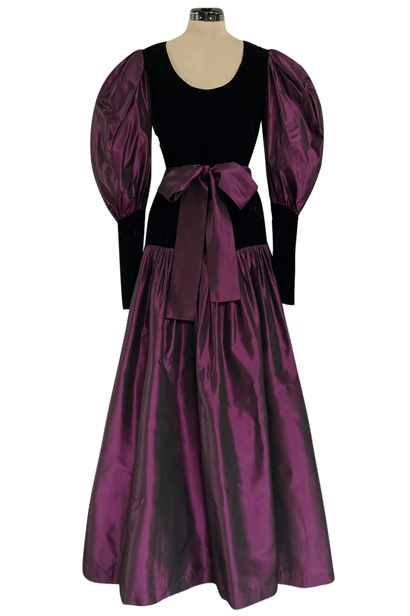 Fall 1982 Yves Saint Laurent Iridescent Purple Silk Taffeta Gigot Sleeve Dress